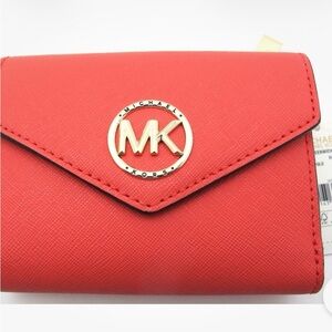 MICHAEL KORS GREENWICH Envelope TriFold Saffanio Leather Wallet Dahlia Orange